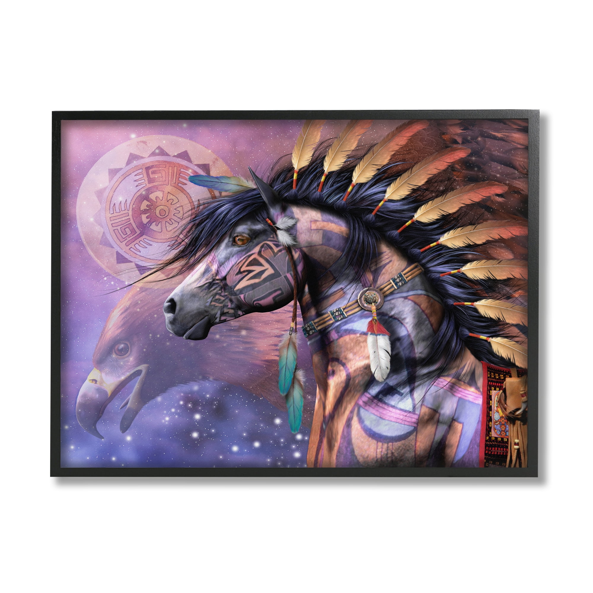 Stupell Industries Shaman Native Horse Animals & Insects Painting Black Framed Art Print Wall Art, 30 x 24