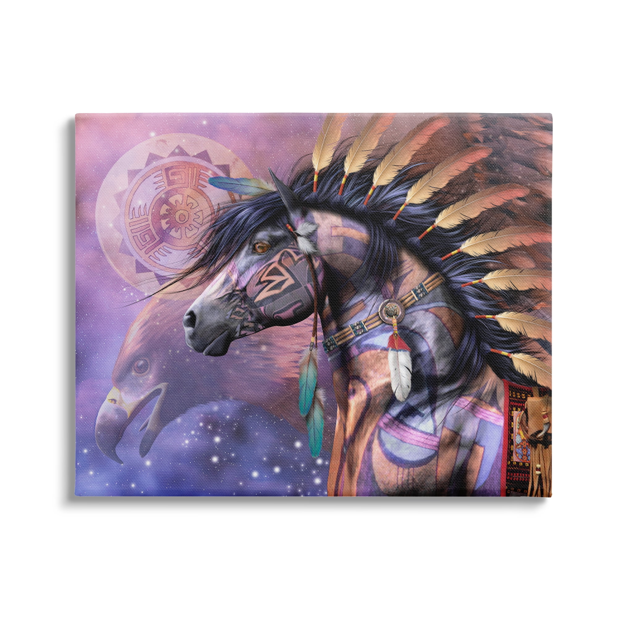 Stupell Industries Shaman Native Horse Animals & Insects Painting Gallery Wrapped Canvas Art Print Wall Art, 20 x 16