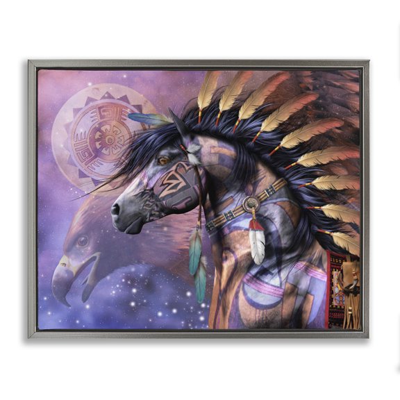 Stupell Industries Traditional Shaman Native Horse Gray Floating Frame Canvas Art, 31 x 25, by Laurie Prindle