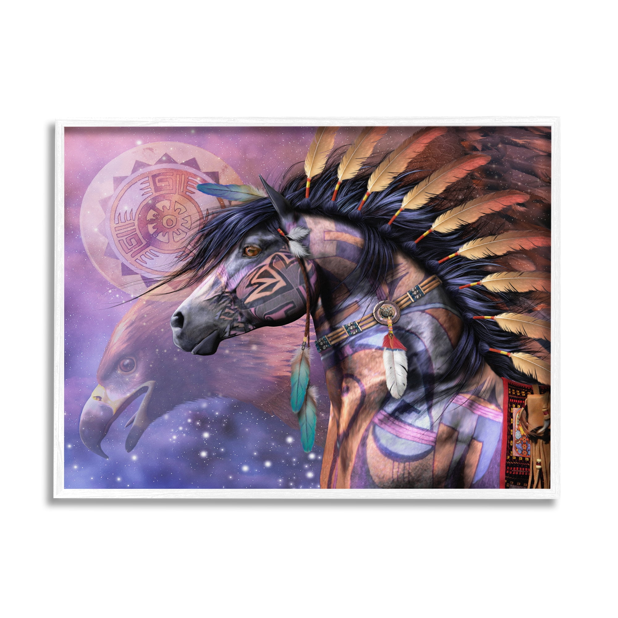 Stupell Industries Shaman Native Horse Animals & Insects Painting White Framed Art Print Wall Art, 14 x 11