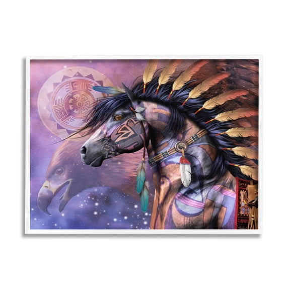 Stupell Industries Shaman Native Horse Animals & Insects Painting White Framed Art Print Wall Art, 20 x 16