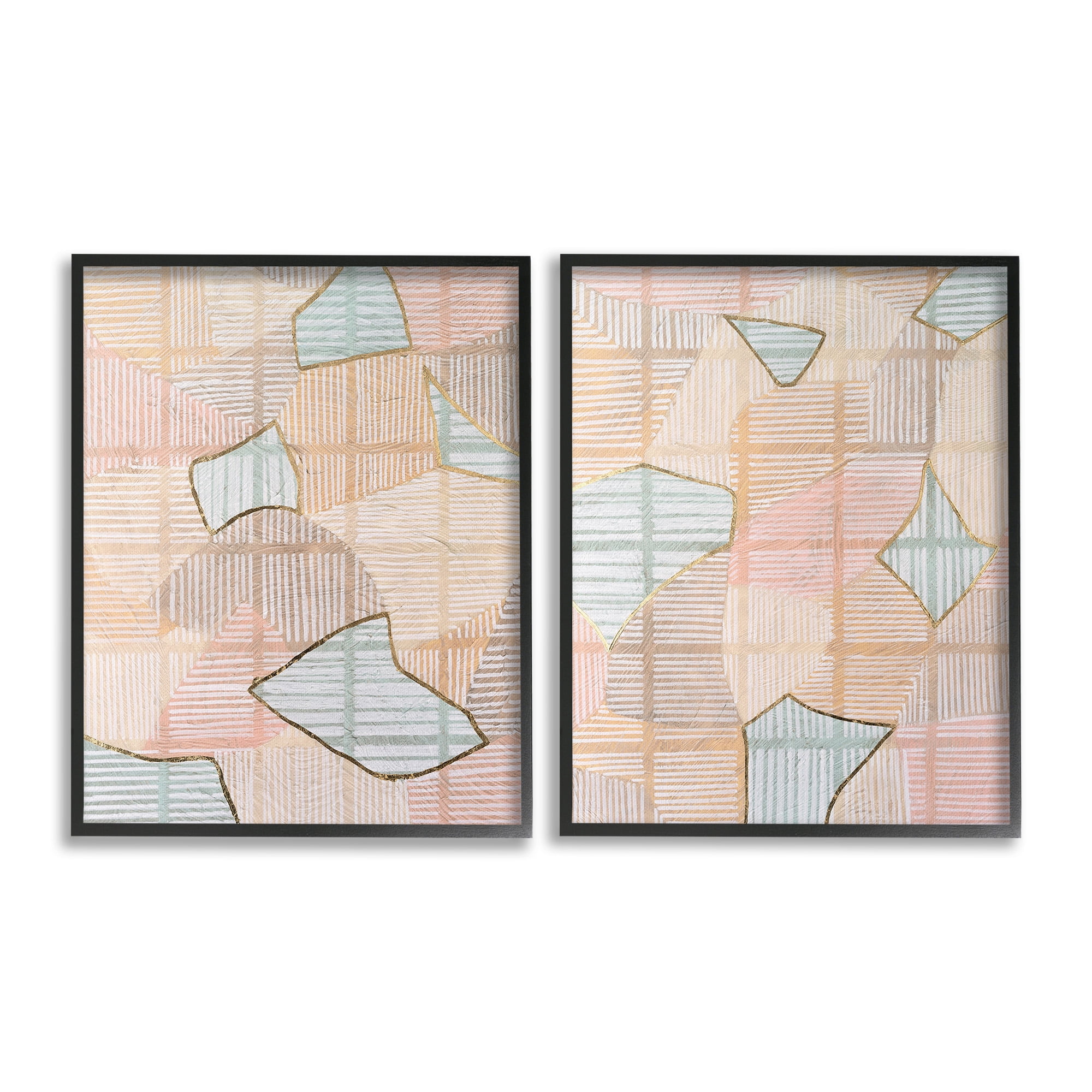 Stupell Industries Shapes on Stripes Pattern Abstract Painting Black Framed Art Print Wall Art, 16 x 20, Set of 2