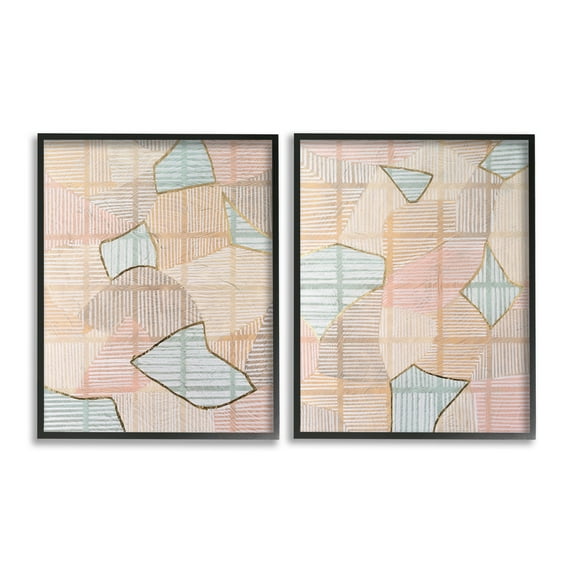 Stupell Industries Shapes on Stripes Pattern Abstract Painting Black Framed Art Print Wall Art, 16 x 20, Set of 2
