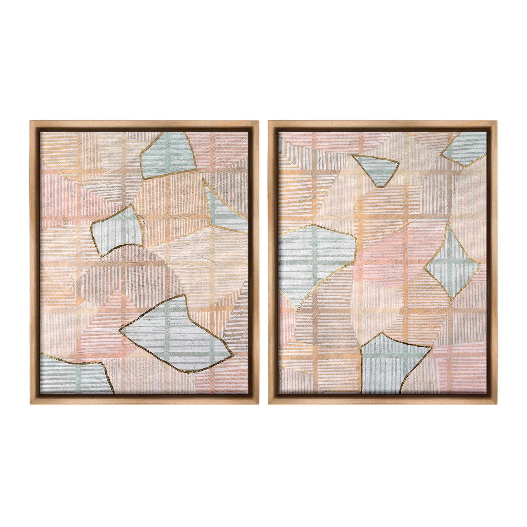 Stupell Industries Shapes on Stripes Pattern Abstract Painting Brown Floater Framed Canvas Art Print Wall Art, 25 x 31, Set of 2