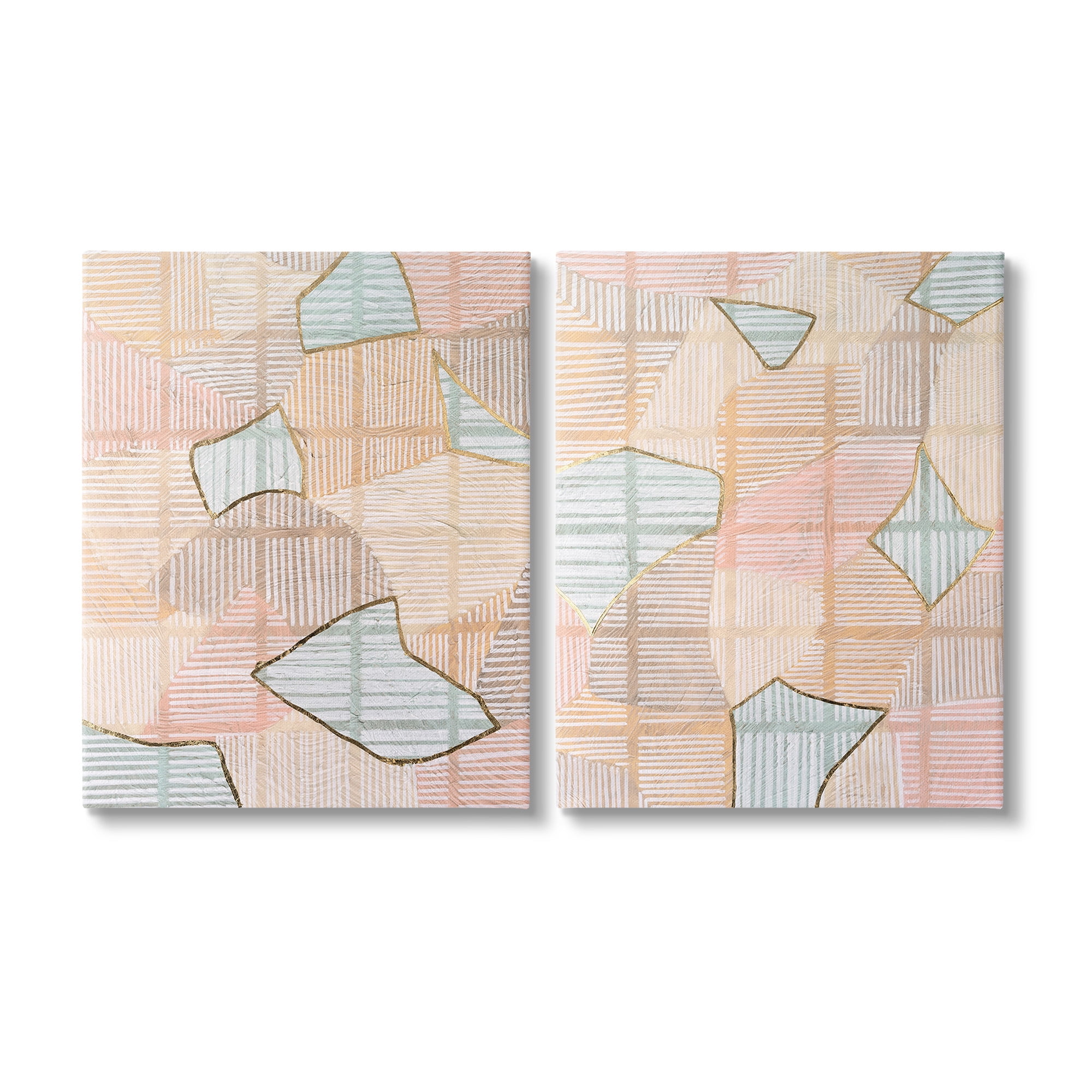 Stupell Industries Shapes on Stripes Pattern Abstract Painting Gallery Wrapped Canvas Art Print Wall Art, 16 x 20, Set of 2