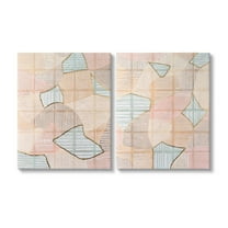 Stupell Industries Shapes on Stripes Pattern Abstract Painting Gallery Wrapped Canvas Art Print Wall Art, 16 x 20, Set of 2