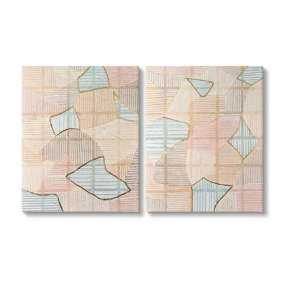 Stupell Industries Shapes on Stripes Pattern Abstract Painting Gallery Wrapped Canvas Art Print Wall Art, 16 x 20, Set of 2