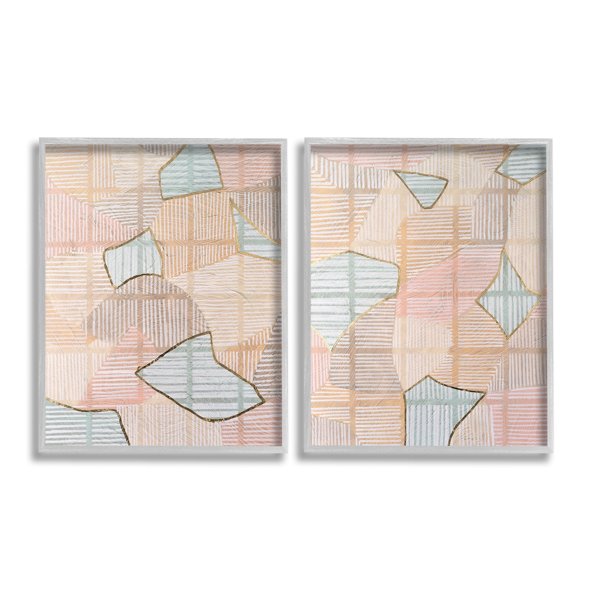 Stupell Industries Shapes on Stripes Pattern Abstract Painting Gray Framed Art Print Wall Art, 16 x 20, Set of 2