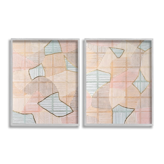 Stupell Industries Shapes on Stripes Pattern Abstract Painting Gray Framed Art Print Wall Art, 24 x 30, Set of 2