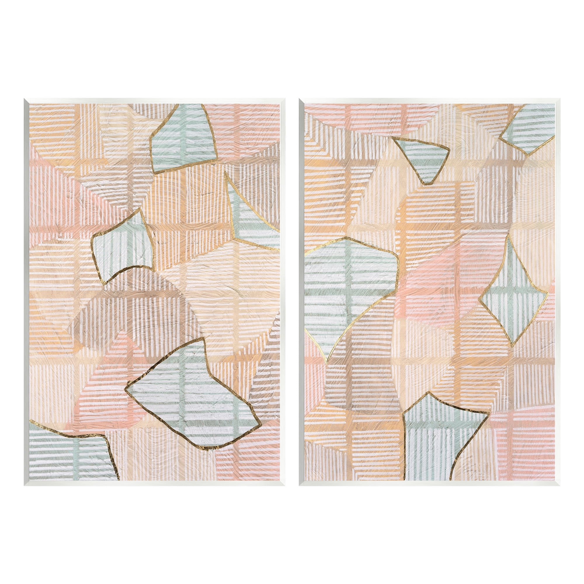 Stupell Industries Shapes on Stripes Pattern Abstract Painting Unframed Art Print Wall Art, 10 x 15, Set of 2