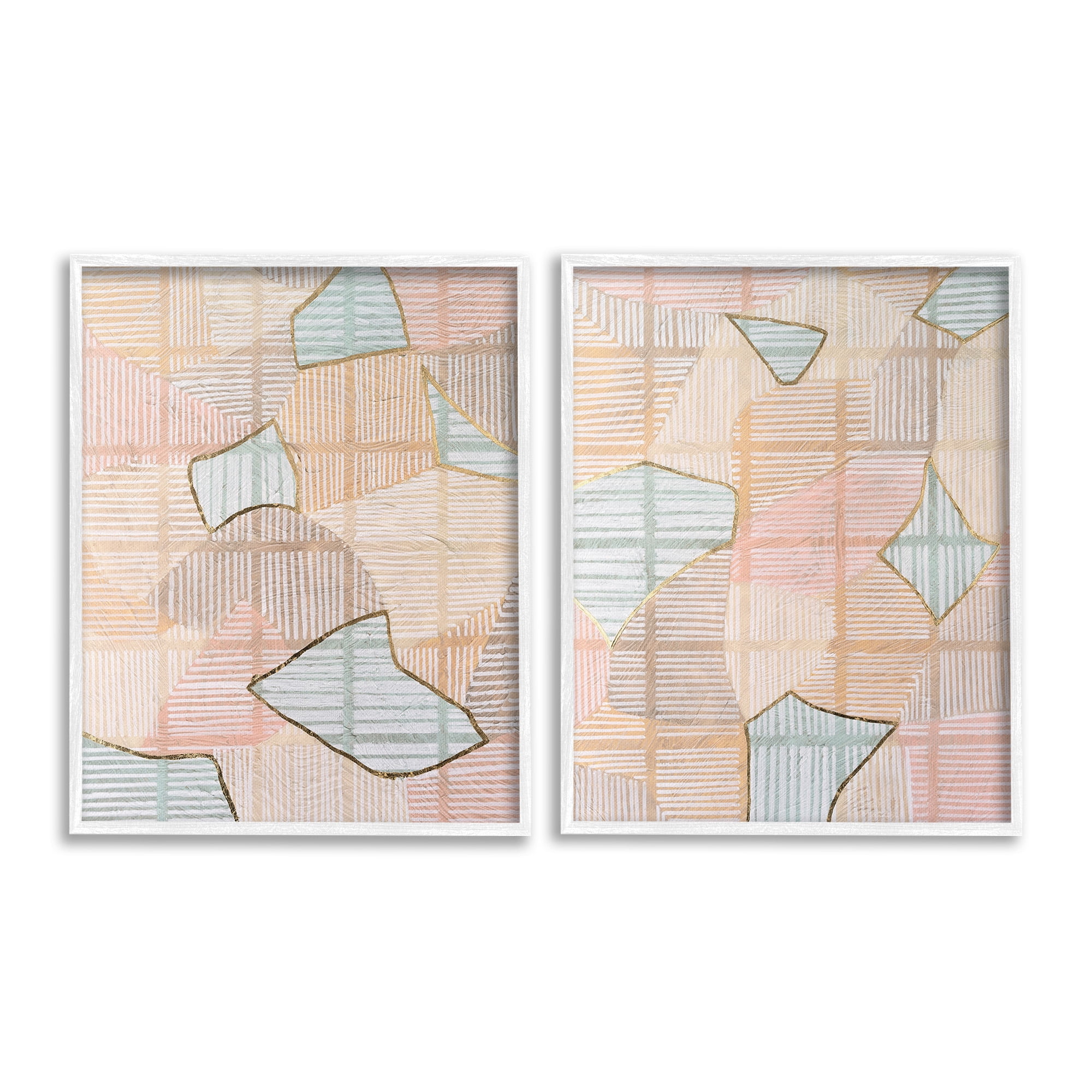 Stupell Industries Shapes on Stripes Pattern Abstract Painting White Framed Art Print Wall Art, 16 x 20, Set of 2