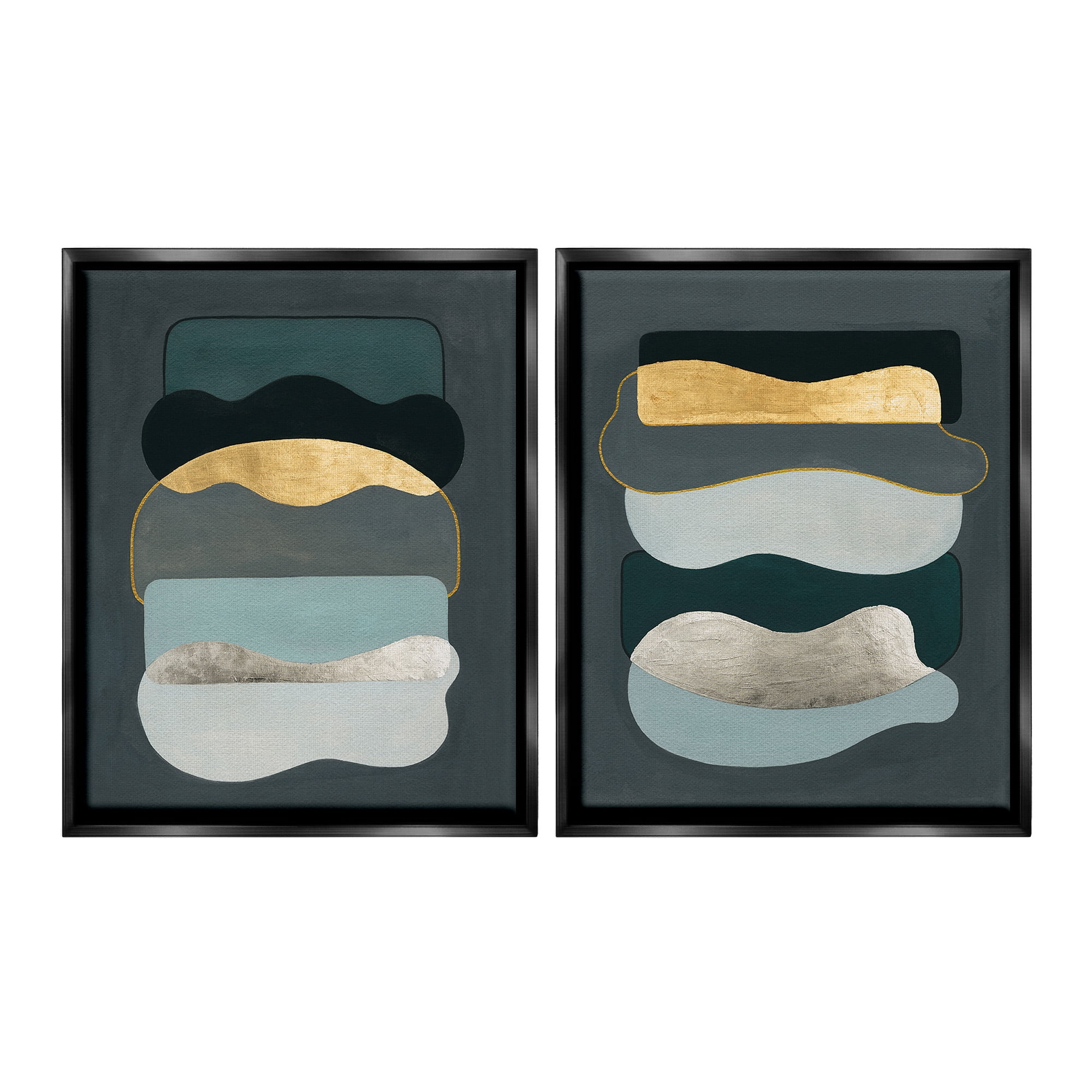 Stupell Industries Shapes with Glam Details Abstract Painting Black Floater Framed Canvas Art Print Wall Art, 17 x 21, Set of 2