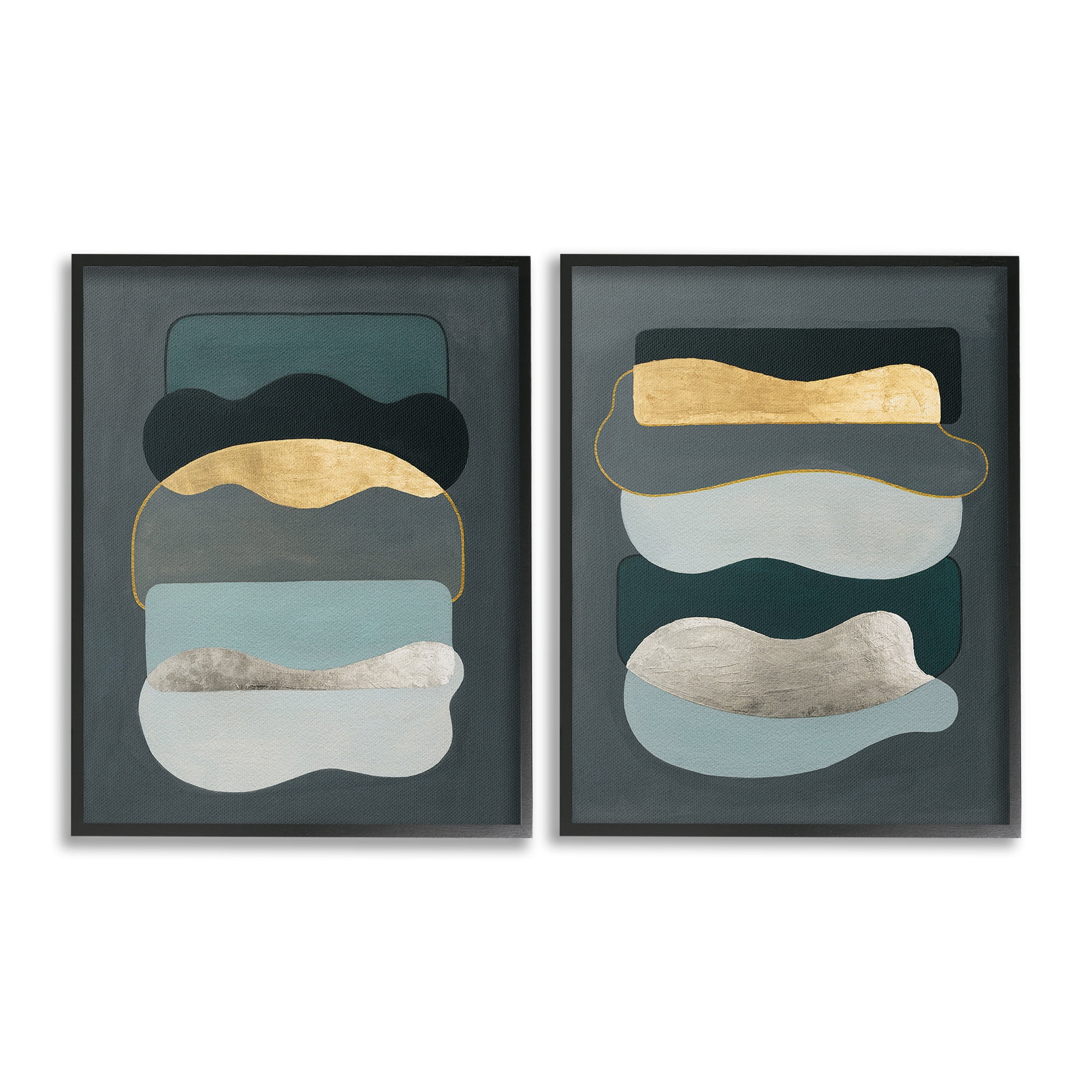 Stupell Industries Shapes with Glam Details Abstract Painting Black Framed Art Print Wall Art, 24 x 30, Set of 2