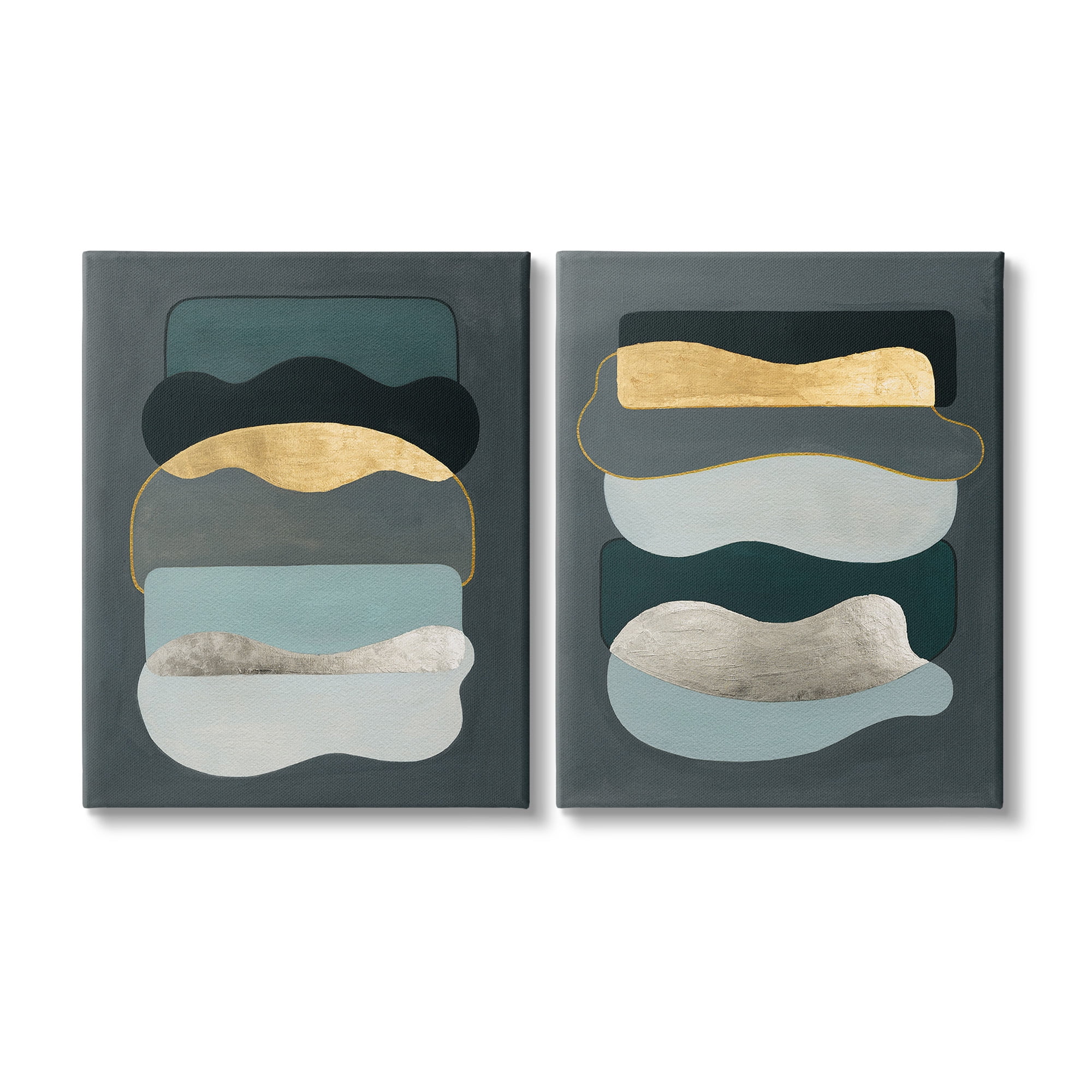 Stupell Industries Shapes with Glam Details Abstract Painting Gallery Wrapped Canvas Art Print Wall Art, 24 x 30, Set of 2