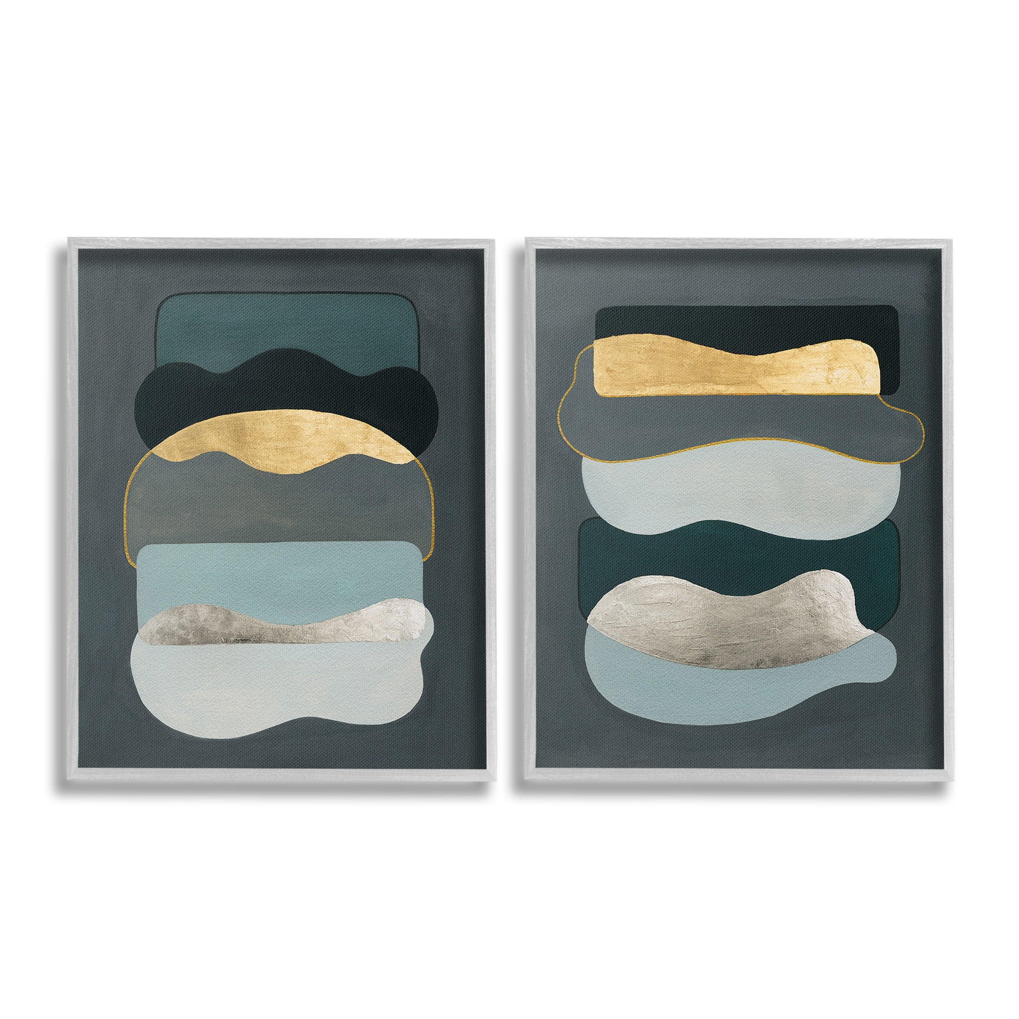 Stupell Industries Shapes with Glam Details Abstract Painting Gray Framed Art Print Wall Art, 11 x 14, Set of 2
