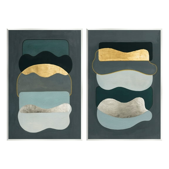 Stupell Industries Shapes with Glam Details Abstract Painting Unframed Art Print Wall Art, 10 x 15, Set of 2