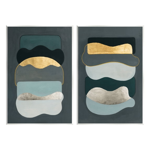 Stupell Industries Shapes with Glam Details Abstract Painting Unframed Art Print Wall Art, 13 x 19, Set of 2