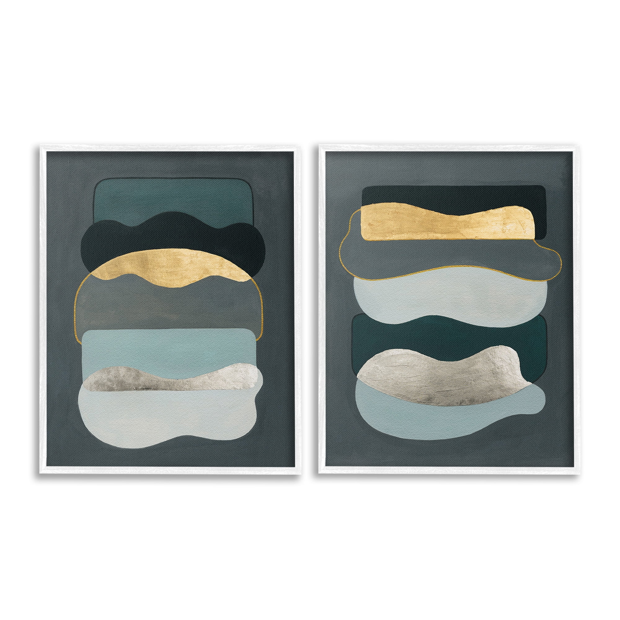 Stupell Industries Shapes with Glam Details Abstract Painting White Framed Art Print Wall Art, 16 x 20, Set of 2