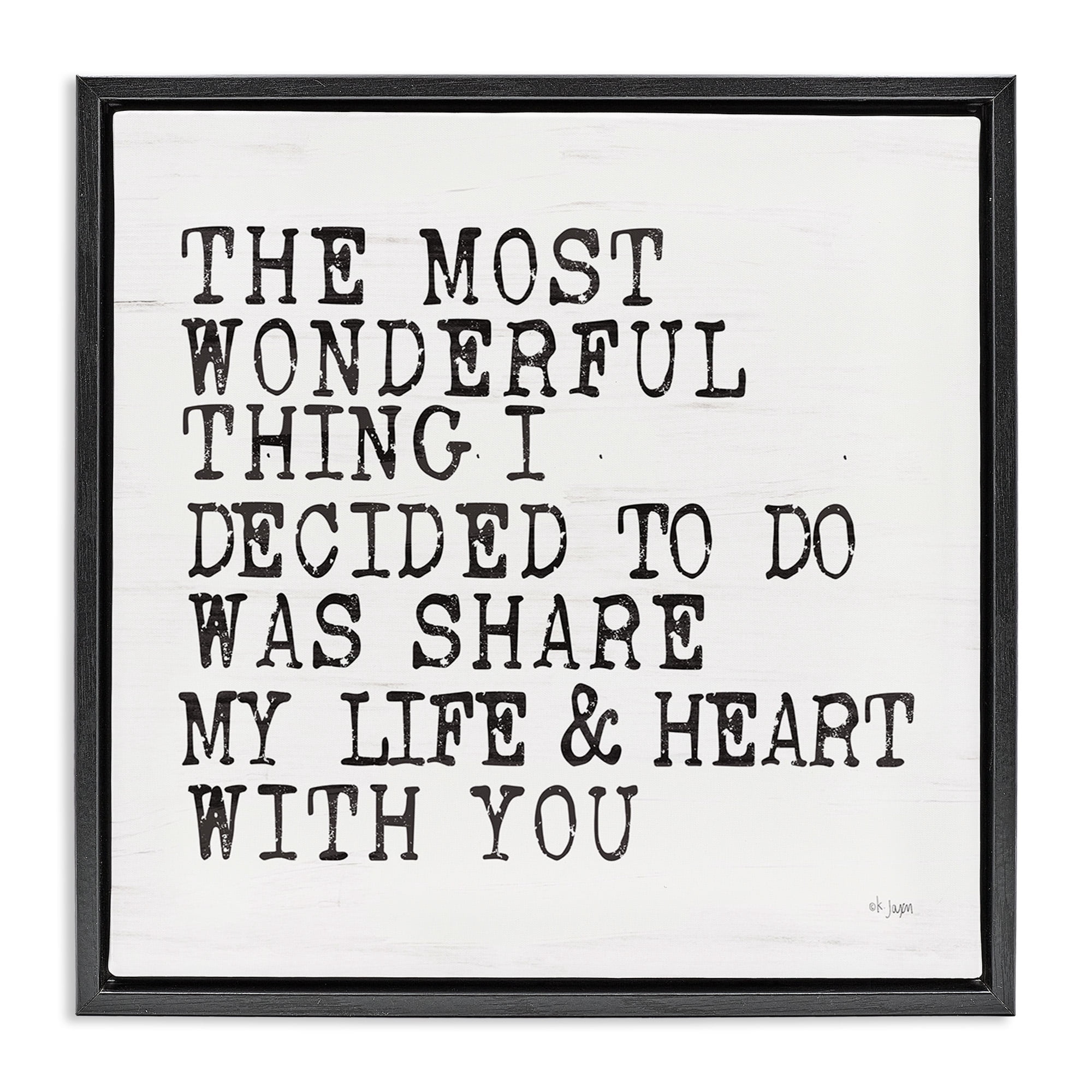 Stupell Industries Share My Heart Inspirational Typography Painting Black Floater Framed Canvas Art Print Wall Art, 18 x 18