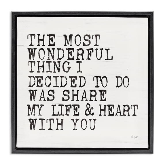 Stupell Industries Shabby Chic Share My Heart Inspirational Black Floating Frame Canvas Art, 18 x 18, by Jaxn Blvd.