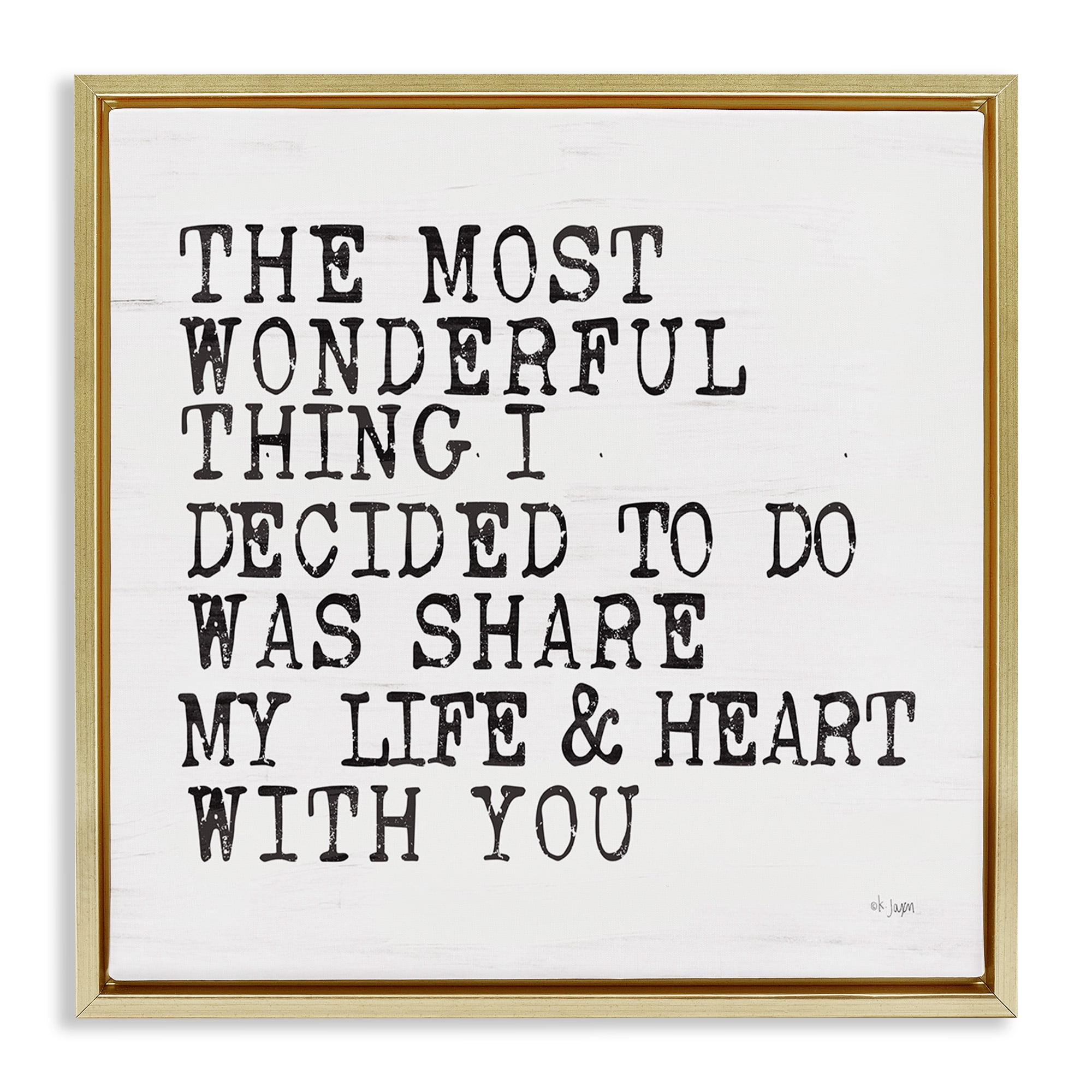 Stupell Industries Share My Heart Inspirational Typography Painting Gold Floater Framed Canvas Art Print Wall Art, 25 x 25