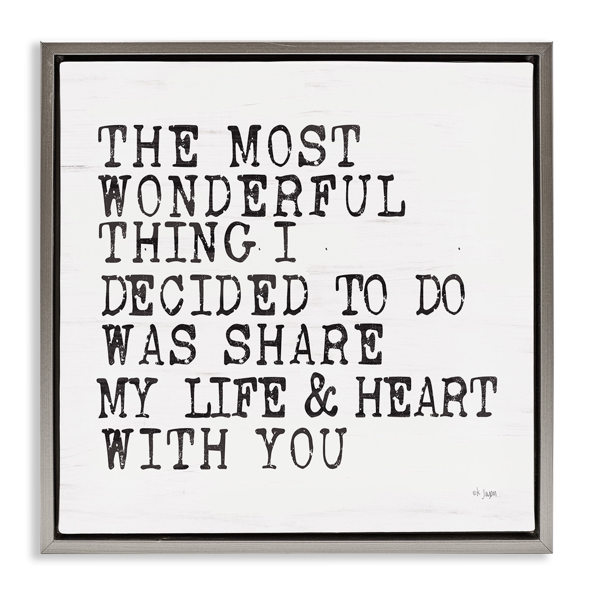Stupell Industries Share My Heart Inspirational Typography Painting Gray Floater Framed Canvas Art Print Wall Art, 18 x 18