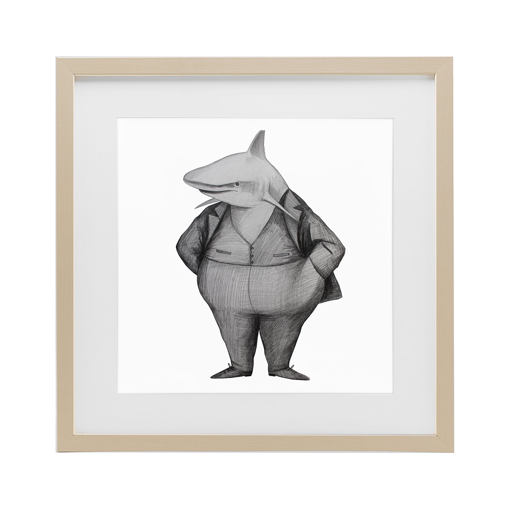 Stupell Industries Shark In Suit Drawing Birch Framed Print Under Glass, design by Violeta Vollmer
