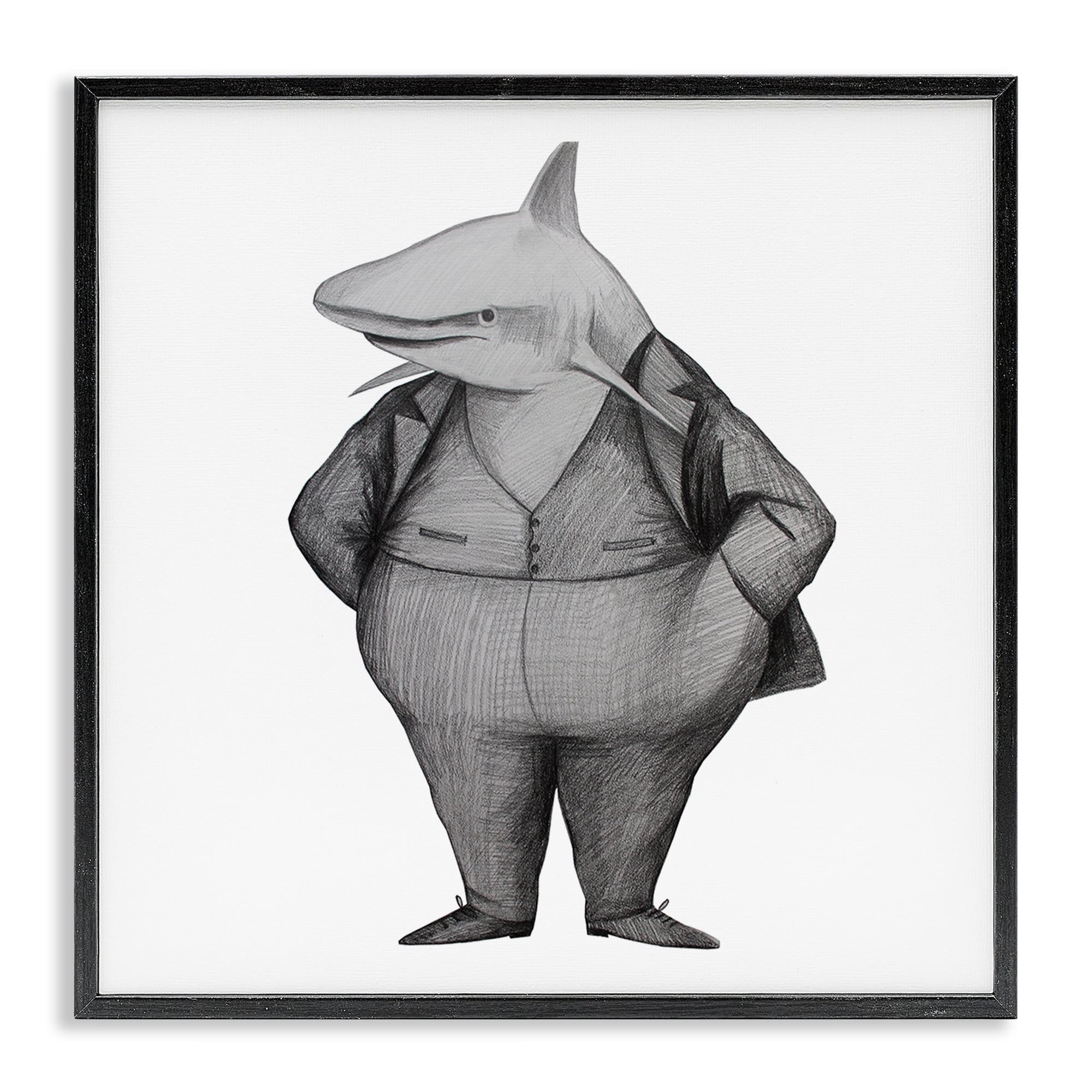 Stupell Industries Shark In Suit Drawing Black Framed Giclee Art, design by Violeta Vollmer