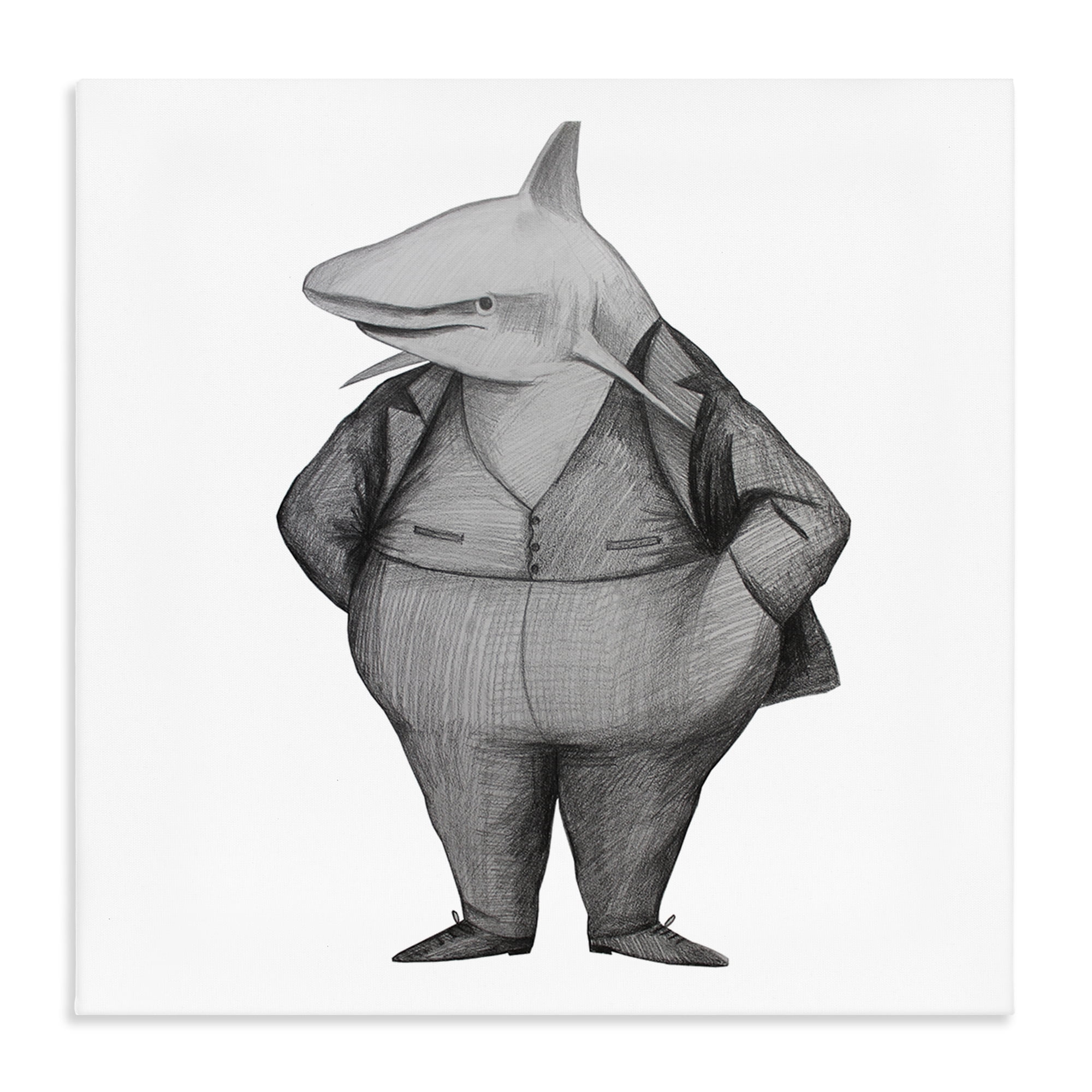 Stupell Industries Shark In Suit Drawing Canvas Wall Art, design by Violeta Vollmer