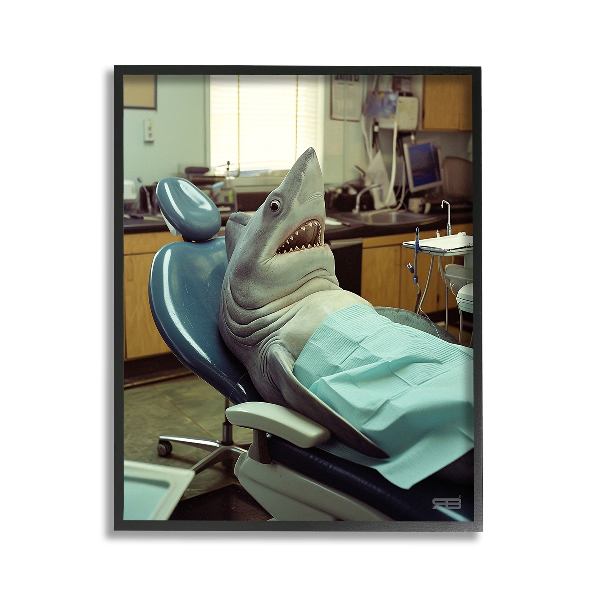 Stupell Industries Shark at Dentist Animals & Insects Painting Black Framed Art Print Wall Art, 11 x 14