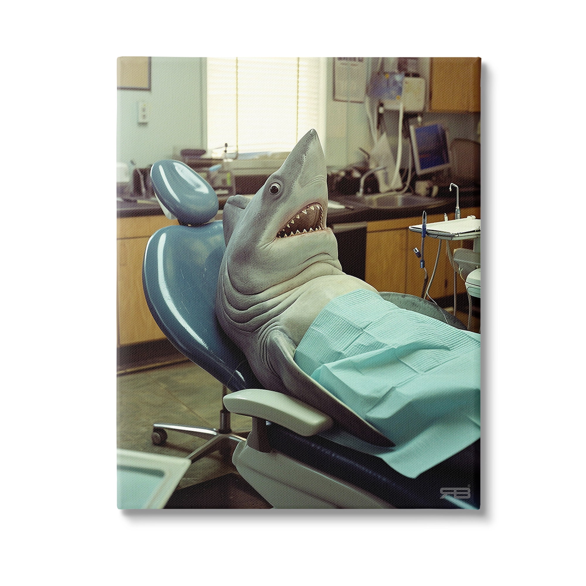 Stupell Industries Shark at Dentist Animals & Insects Painting Gallery Wrapped Canvas Art Print Wall Art, 36 x 48