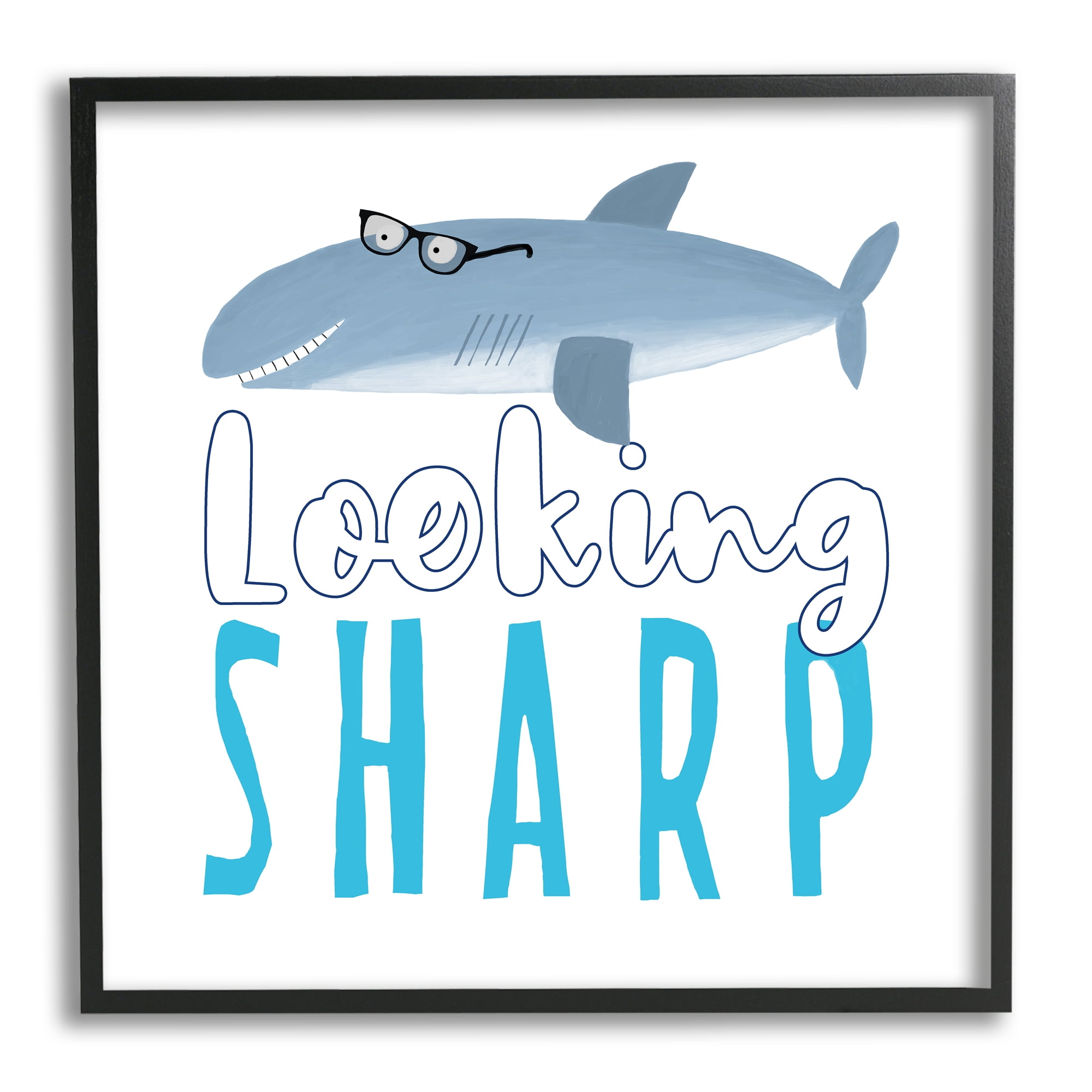 Stupell Industries Shark in Glasses Phrase Animals & Insects Painting Black Framed Art Print Wall Art, 17 x 17