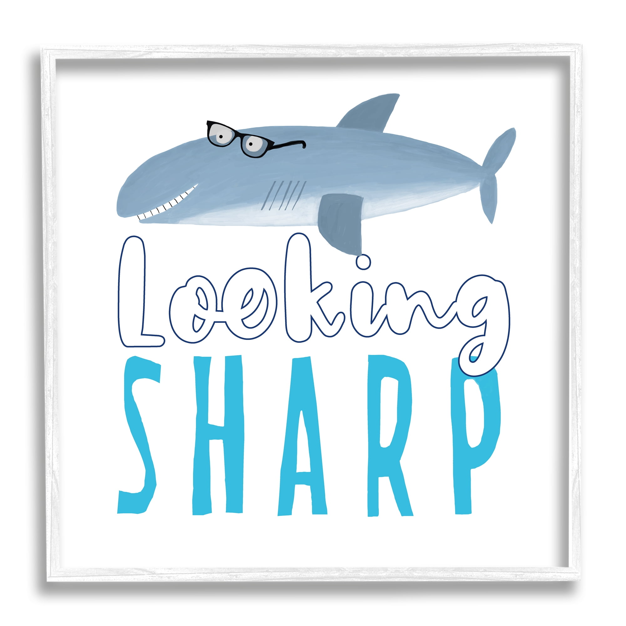 Stupell Industries Shark in Glasses Phrase Animals & Insects Painting White Framed Art Print Wall Art, 17 x 17