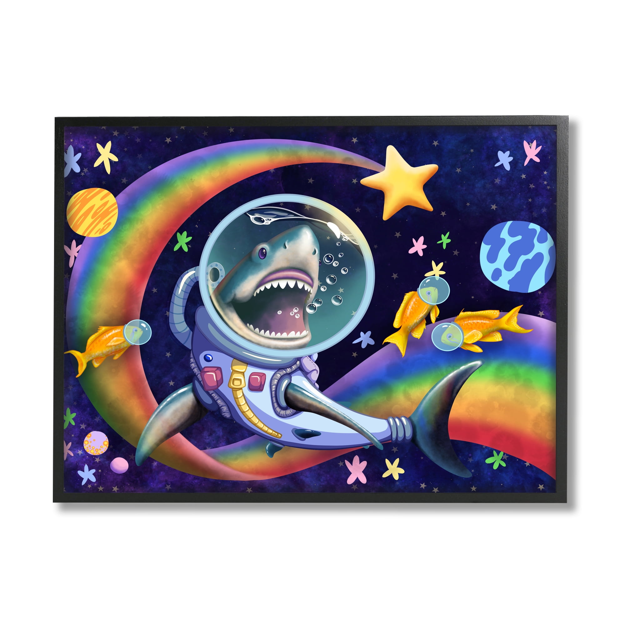 Stupell Industries Shark in Outer Space Animals & Insects Painting Black Framed Art Print Wall Art, 30 x 24