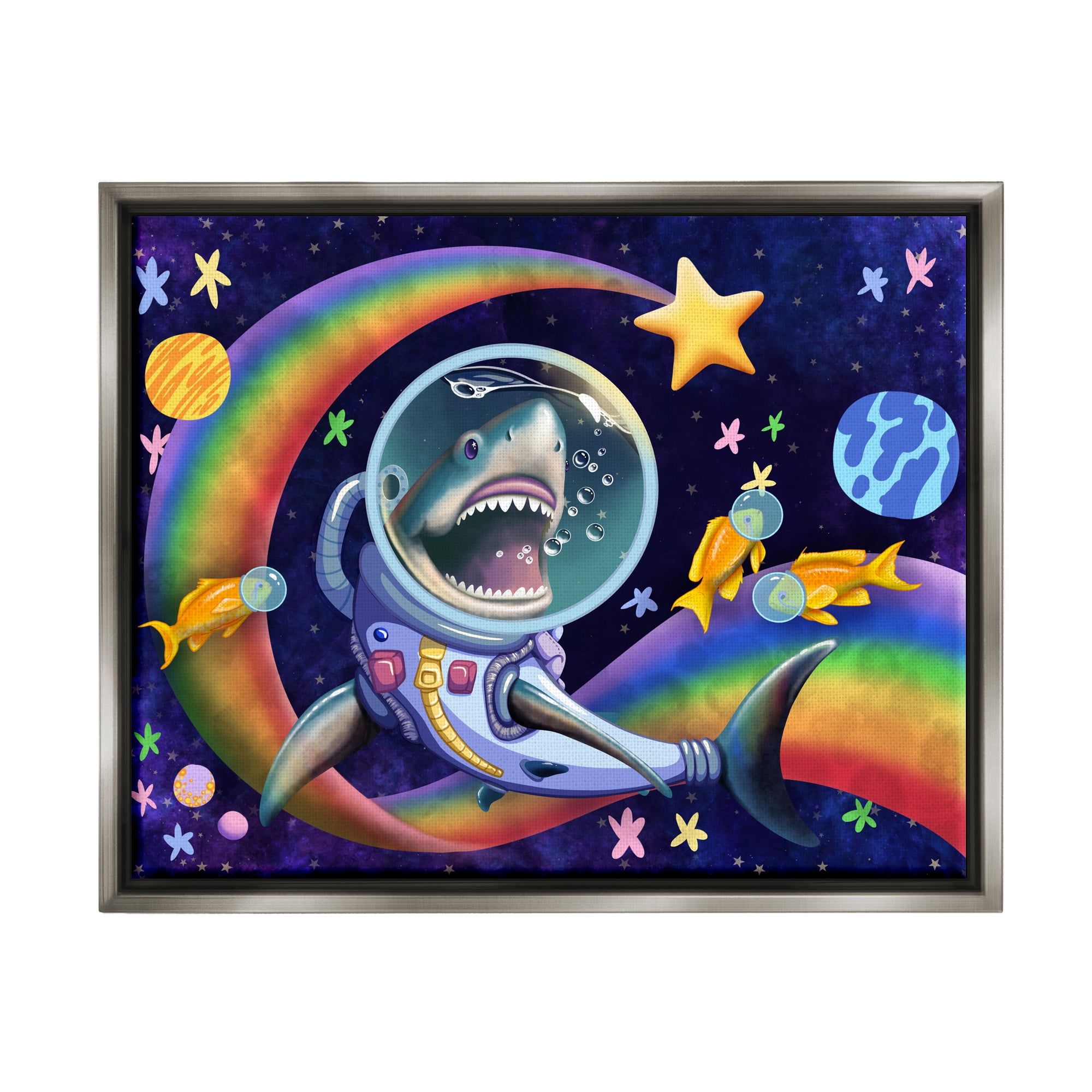 Stupell Industries Shark in Outer Space Animals & Insects Painting Gray Floater Framed Canvas Art Print Wall Art, 31 x 25