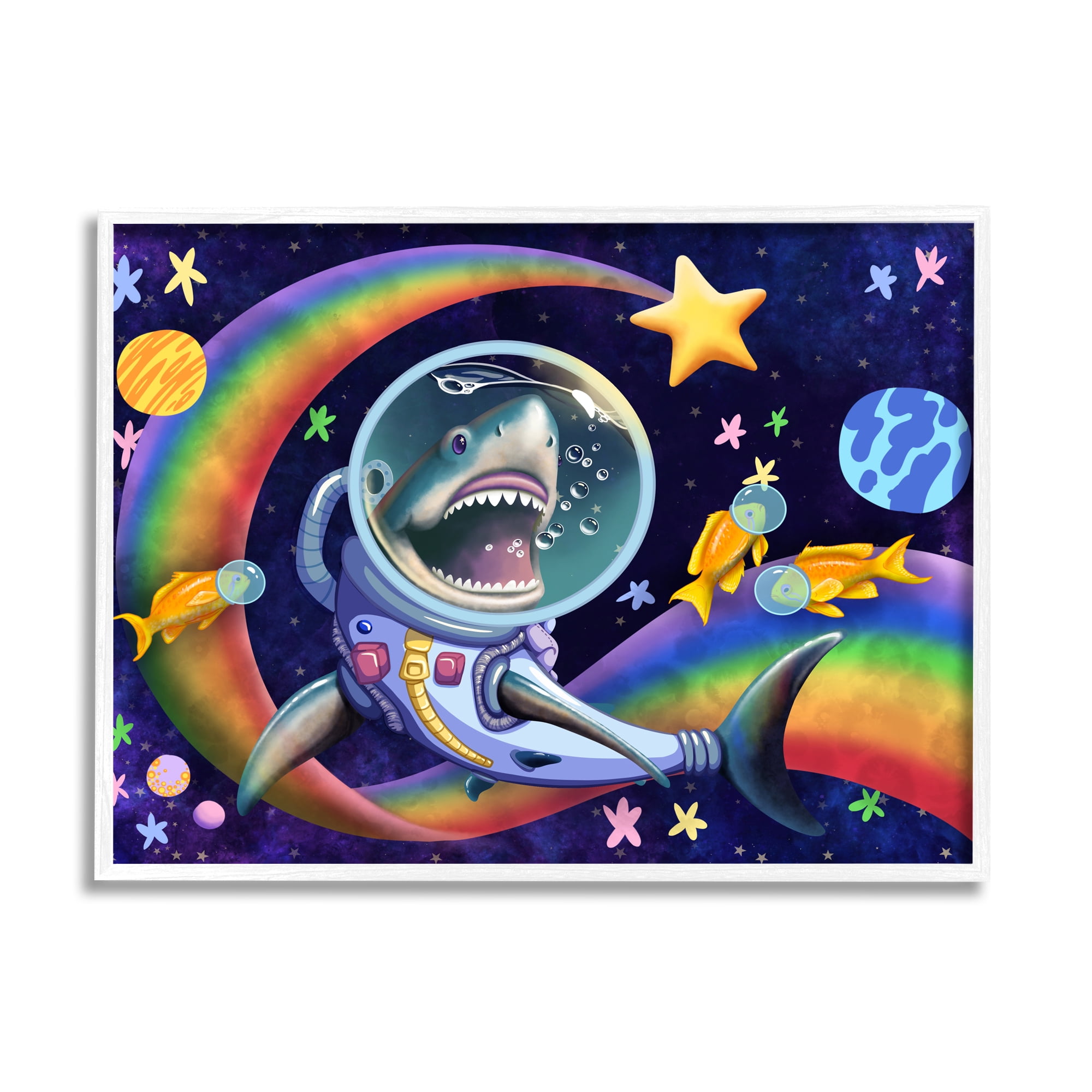 Stupell Industries Shark in Outer Space Animals & Insects Painting White Framed Art Print Wall Art, 30 x 24