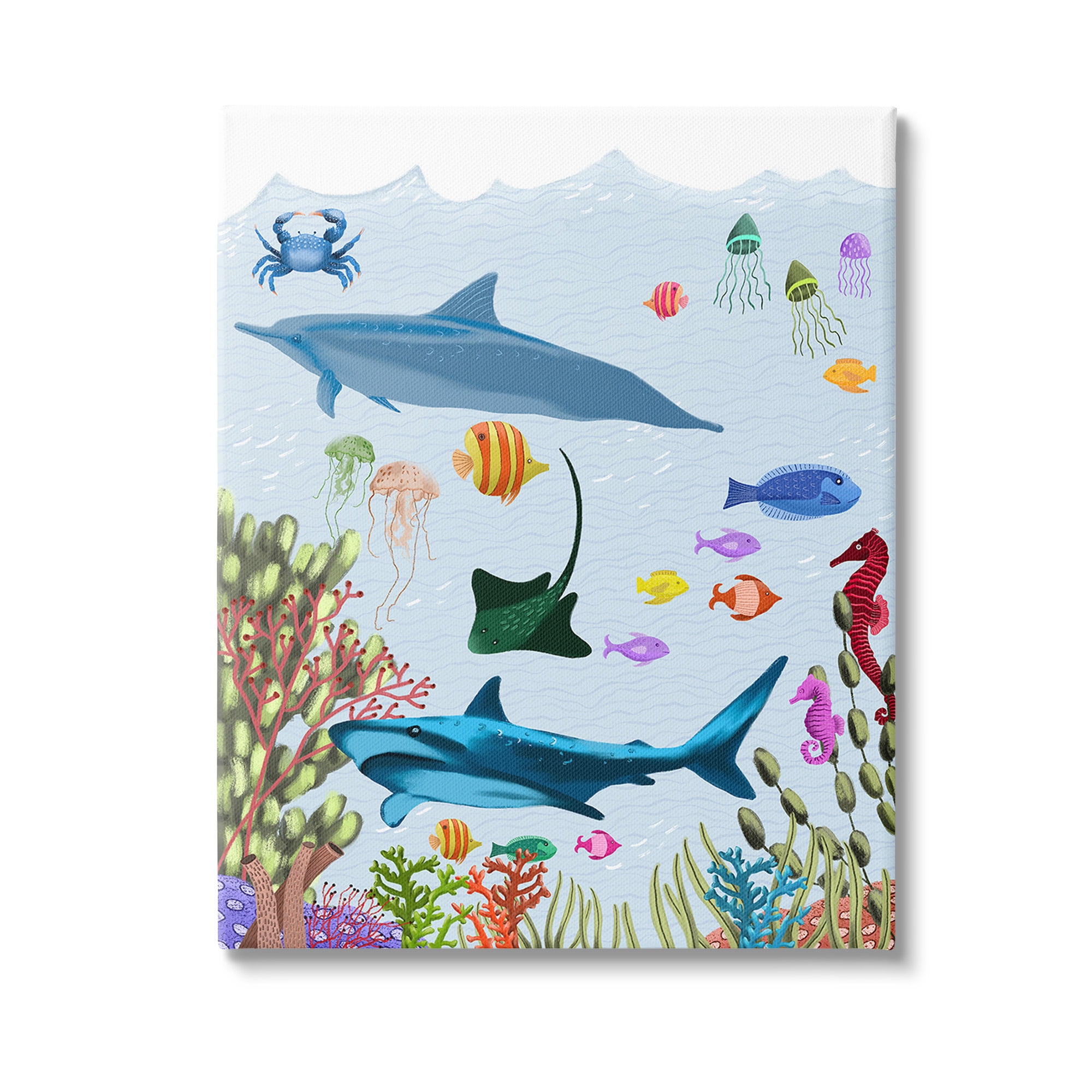 Stupell Industries Sharks & Fish Underwater Animals & Insects Painting Gallery Wrapped Canvas Art Print Wall Art, 16 x 20