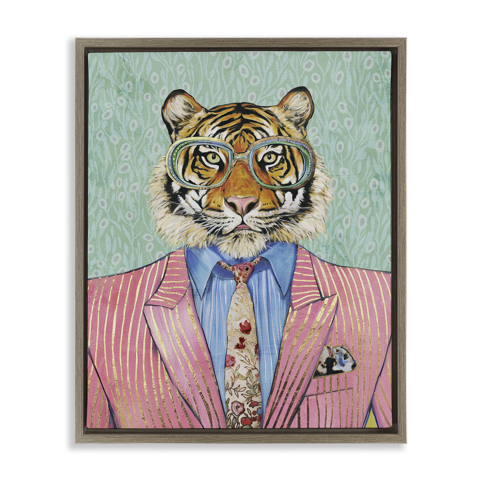 Stupell Industries Sharp Tiger Outfit Brown Framed Floater Canvas Wall Art, design by Svetlana Aleynikova