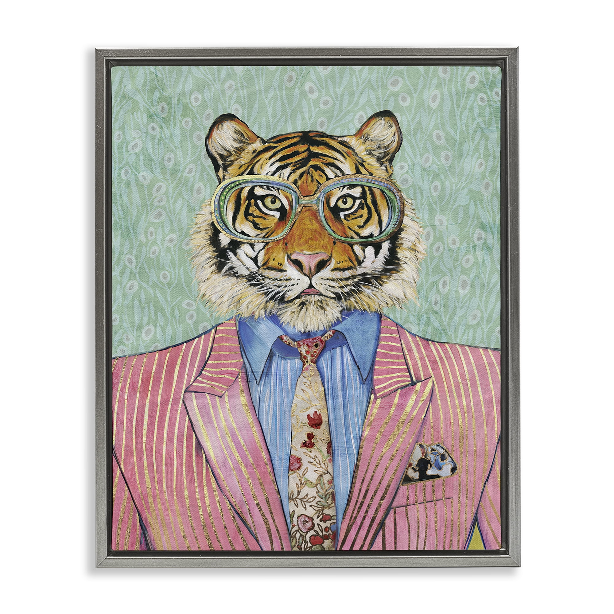Stupell Industries Sharp Tiger Outfit Gray Framed Floater Canvas Wall Art, design by Svetlana Aleynikova
