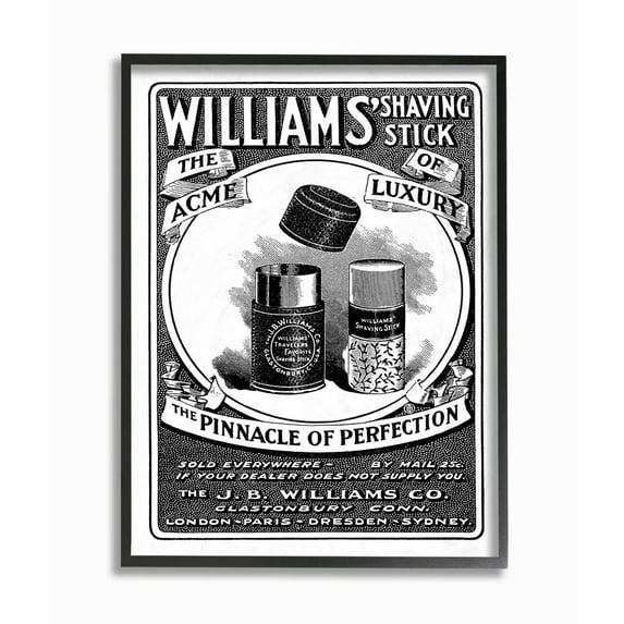 Stupell Industries Shaving Advertisement Vintage Black And White Design Graphic Art Black Framed Art Print Wall Art, 11x14, by The Saturday Evening Post