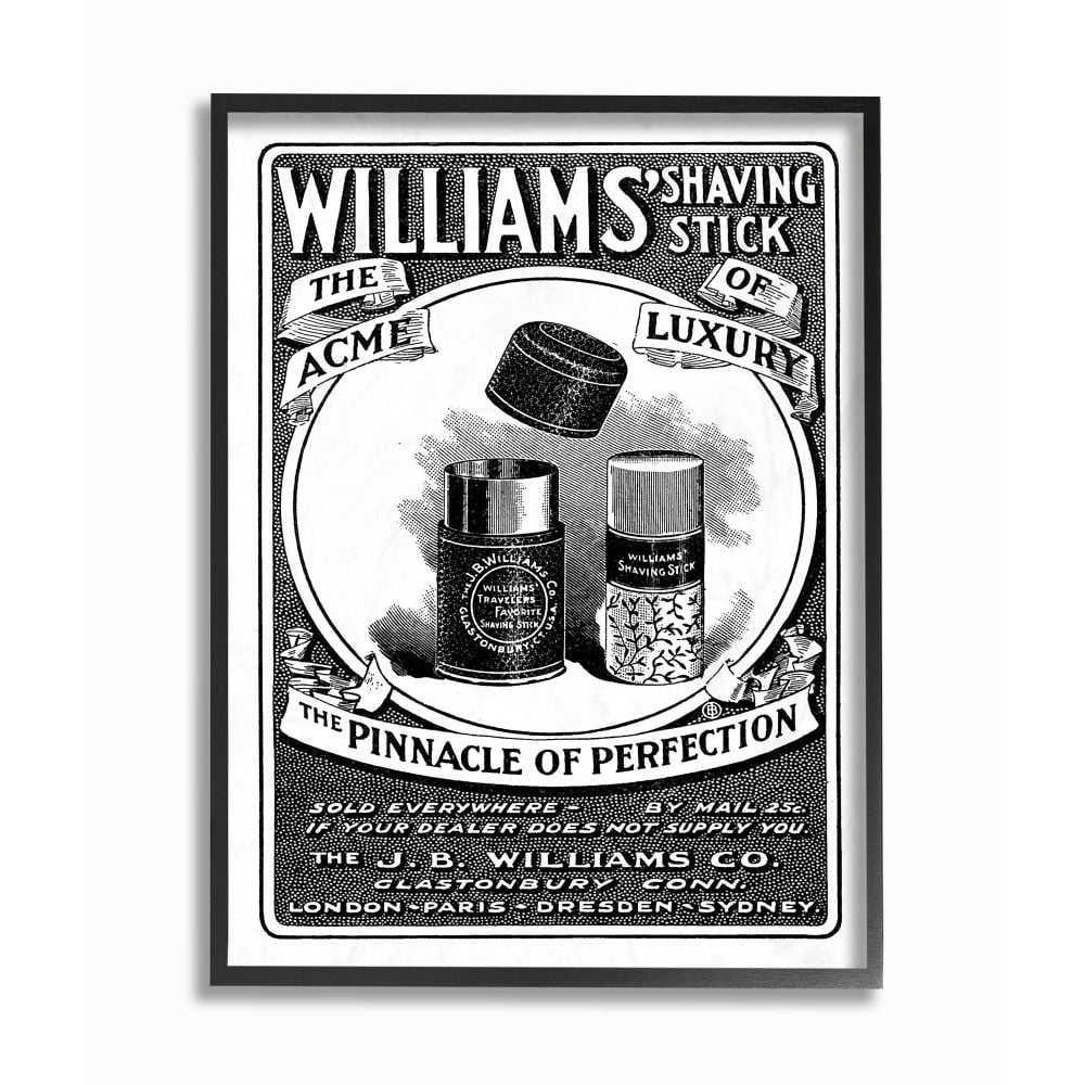 Stupell Industries Shaving Advertisement Vintage Black And White Design Graphic Art Black Framed Art Print Wall Art, 16x20, by The Saturday Evening Post