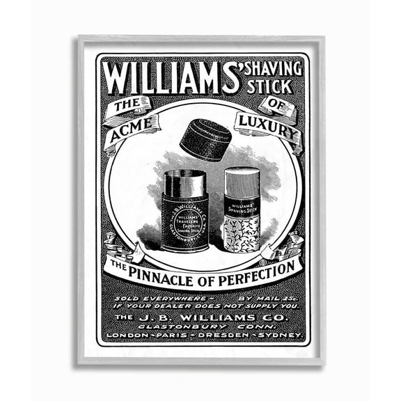 Stupell Industries Shaving Advertisement Vintage Black And White Design Graphic Art Gray Framed Art Print Wall Art, 11x14, by The Saturday Evening Post
