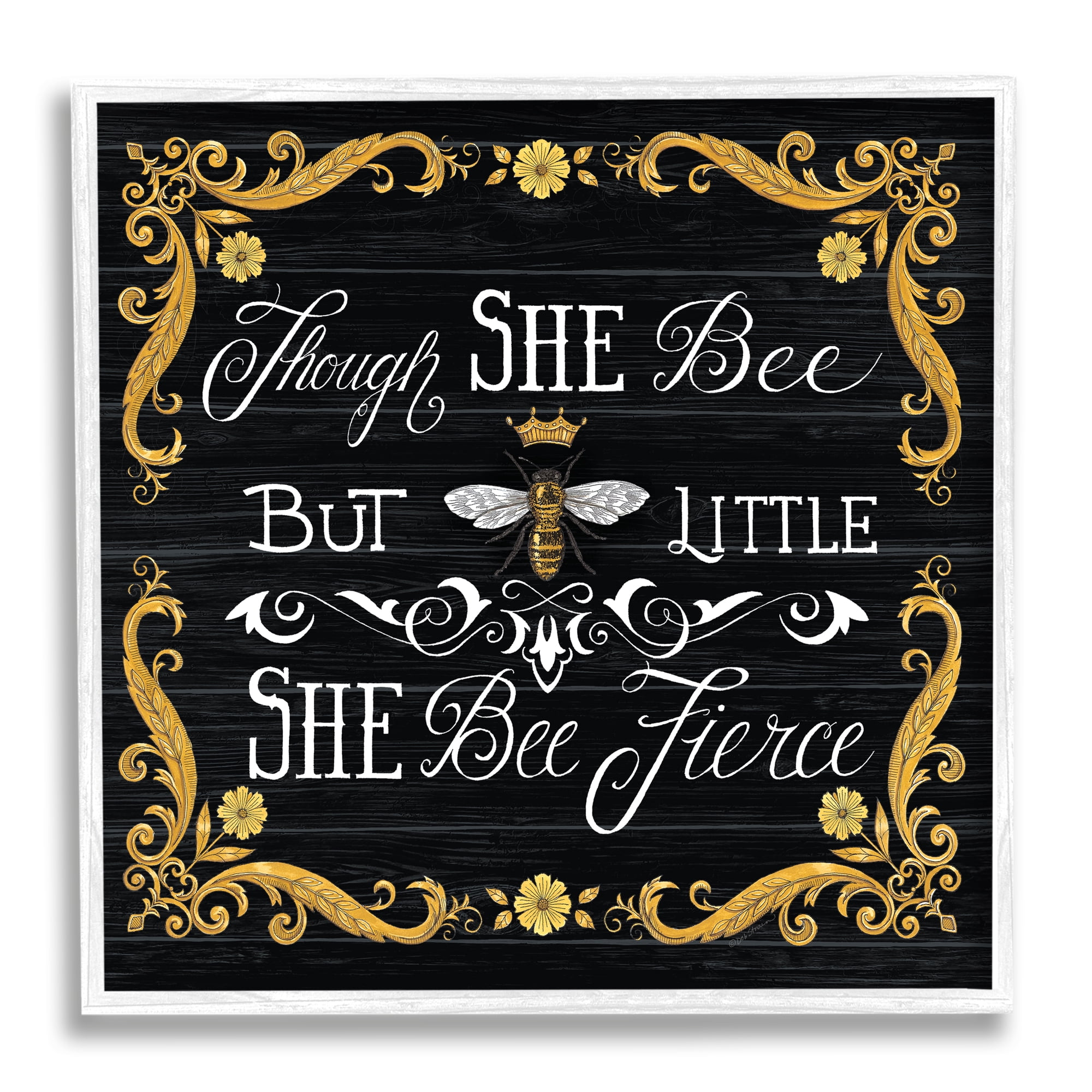 Stupell Industries She Bee Fierce Female Motivational Phrase Vintage Pun, 24 x 24,Design by Deb Strain