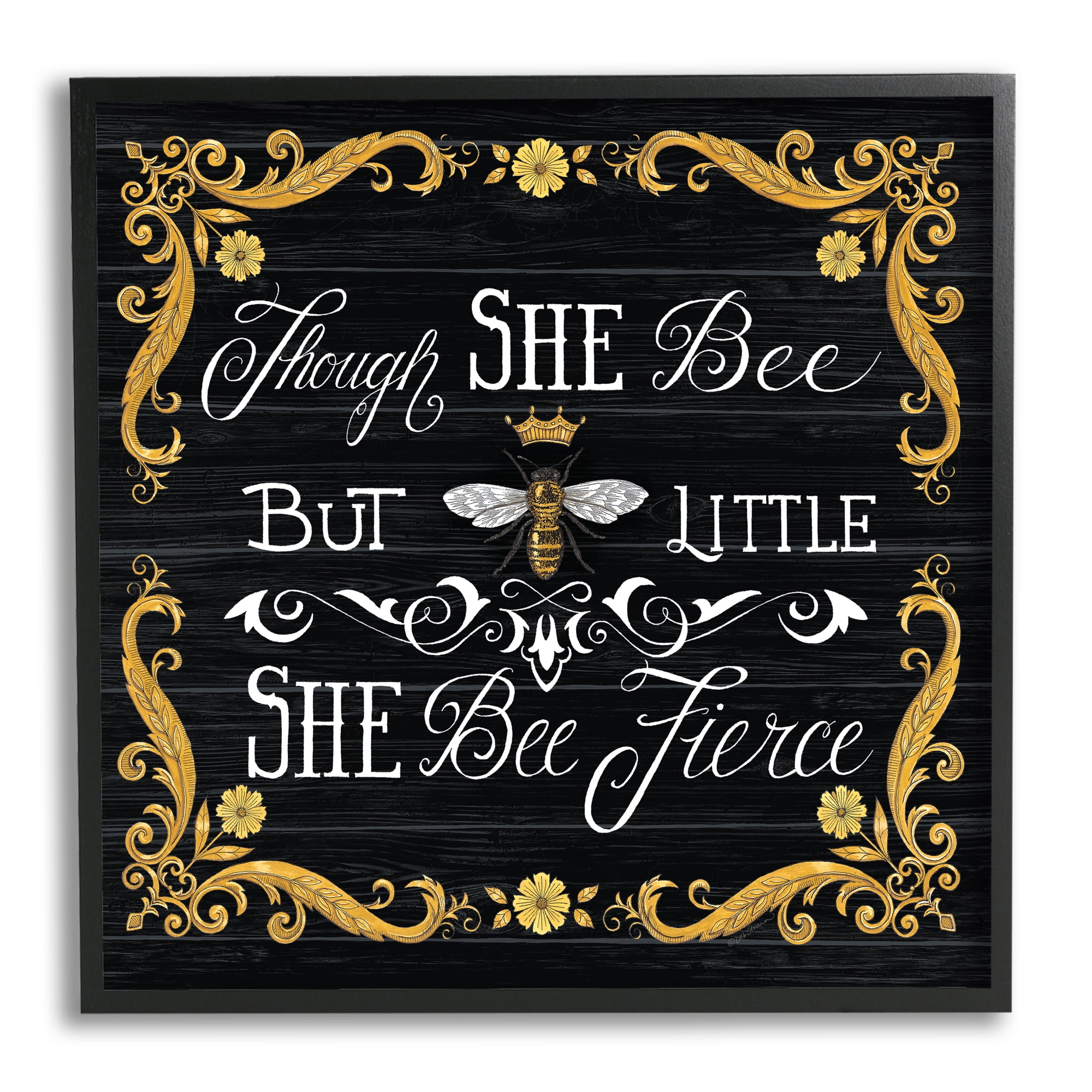 She Bee Fierce Black and Gold Motivational Canvas Print, 24 x 24