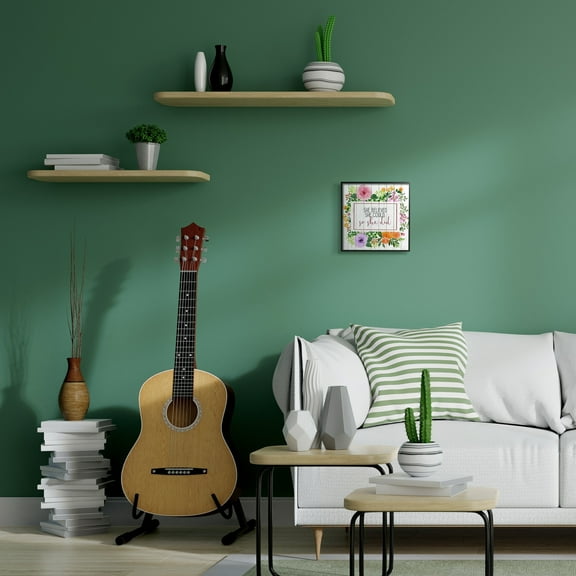 Stupell Industries She Believed Flower Wreath Inspiring Word Design Graphic Art Black Framed Art Print Wall Art, 12x12, by Kim Allen