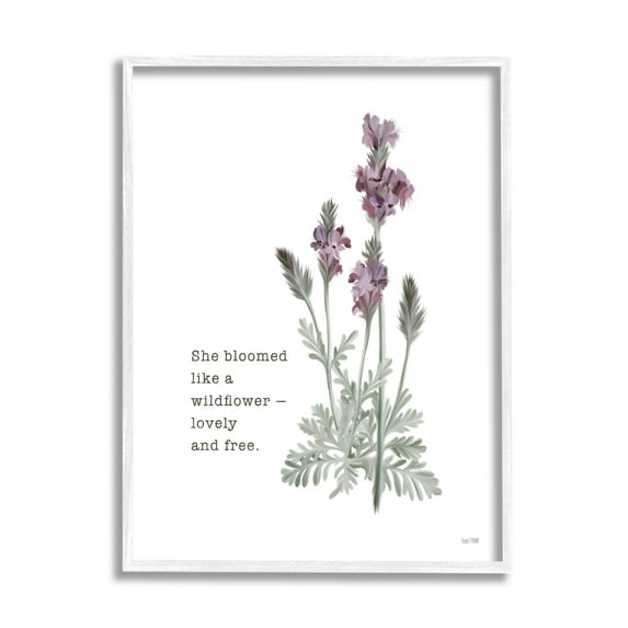 Stupell Industries She Bloomed like a Wildflower Motivational Phrase Minimal Graphic Art White Framed Art Print Wall Art, 16x20, by House Fenway