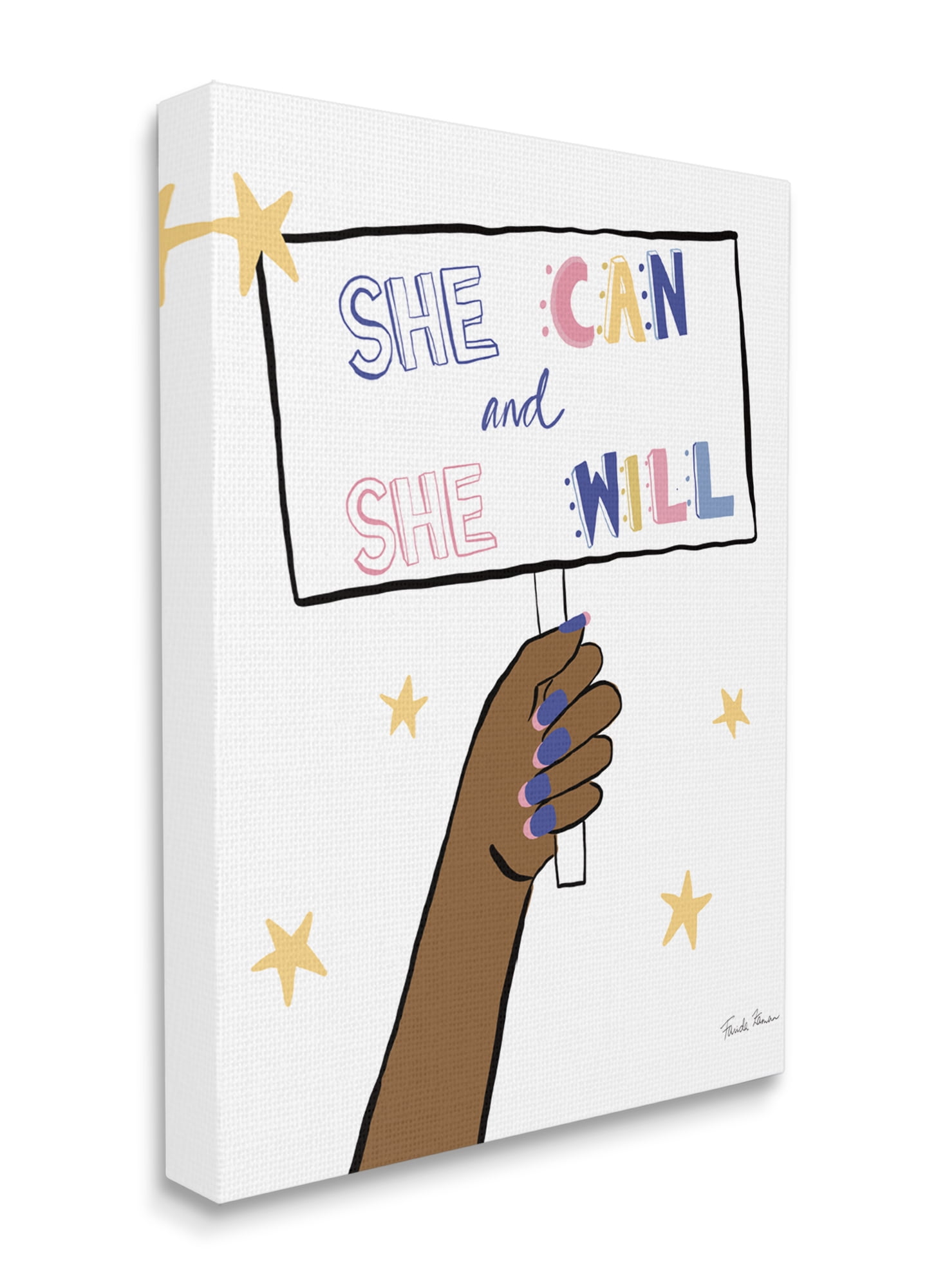 Stupell Industries She Can and Will Phrase Hand Holding Sign Canvas Wall Art, 16 x 20, Design by Farida Zaman