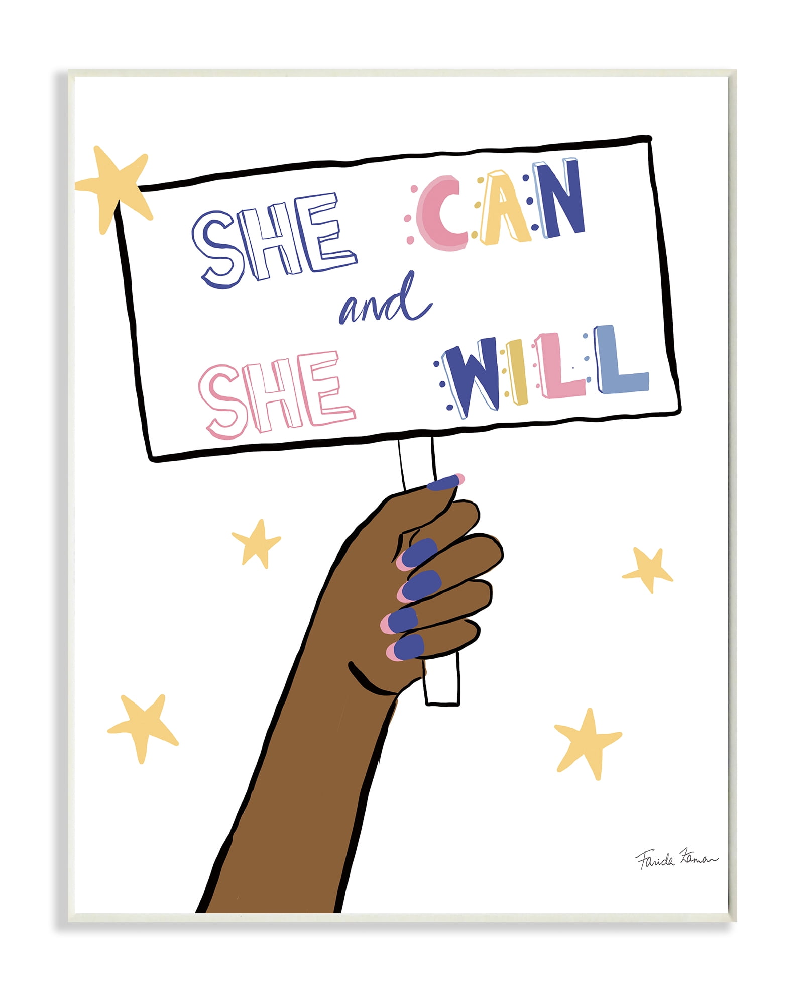 Stupell Industries She Can and Will Phrase Hand Holding Sign Wall Plaque, 13 x 19, Design by Farida Zaman