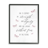 Stupell Industries She Laughs Without Fear Motivational Phrase Pink Butterflies Inspirational Painting Black Framed Art Print Wall Art, 11 x 14