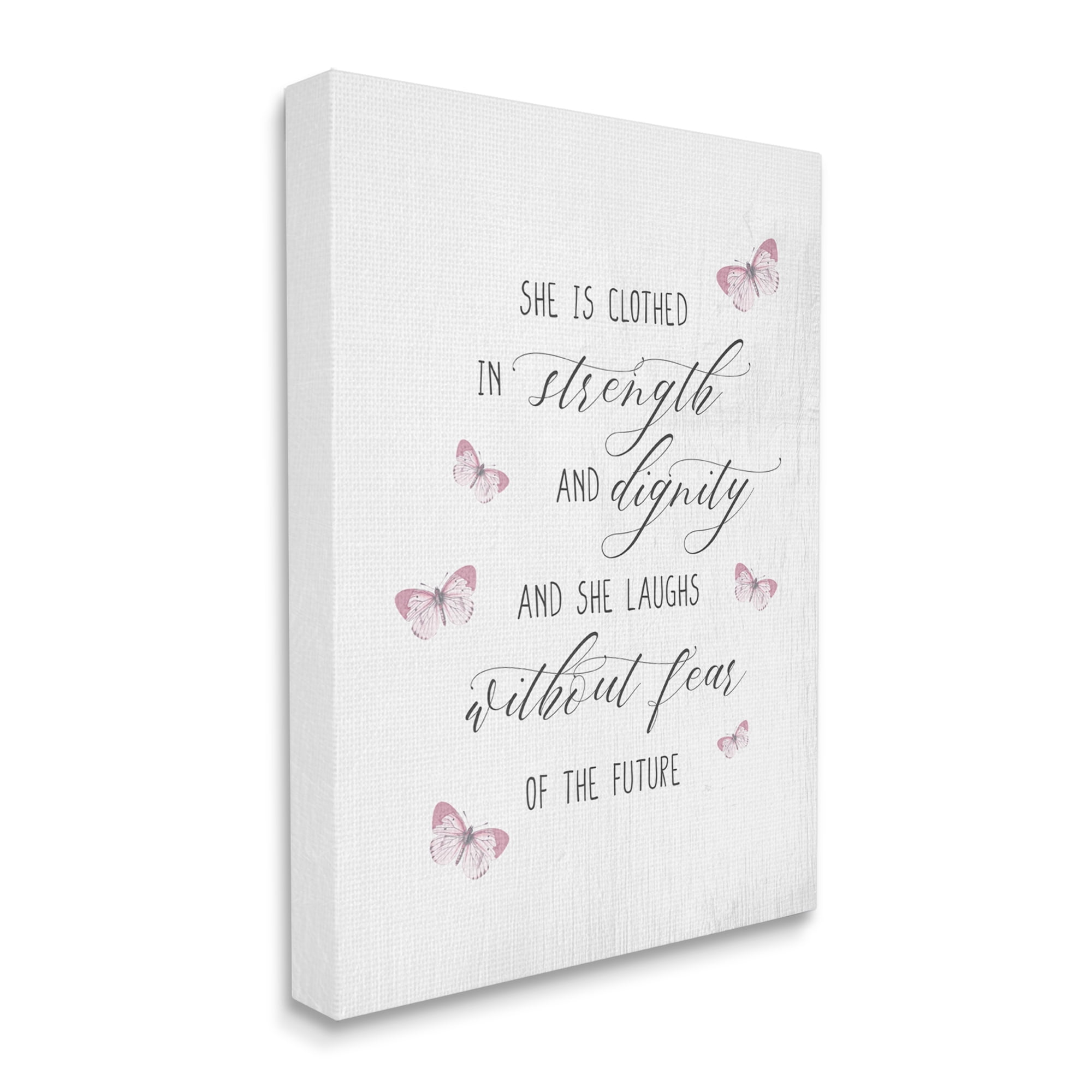 Stupell Industries She Laughs Without Fear Motivational Phrase Pink Butterflies Inspirational Painting Gallery Wrapped Canvas Print Wall Art, 30 x 40